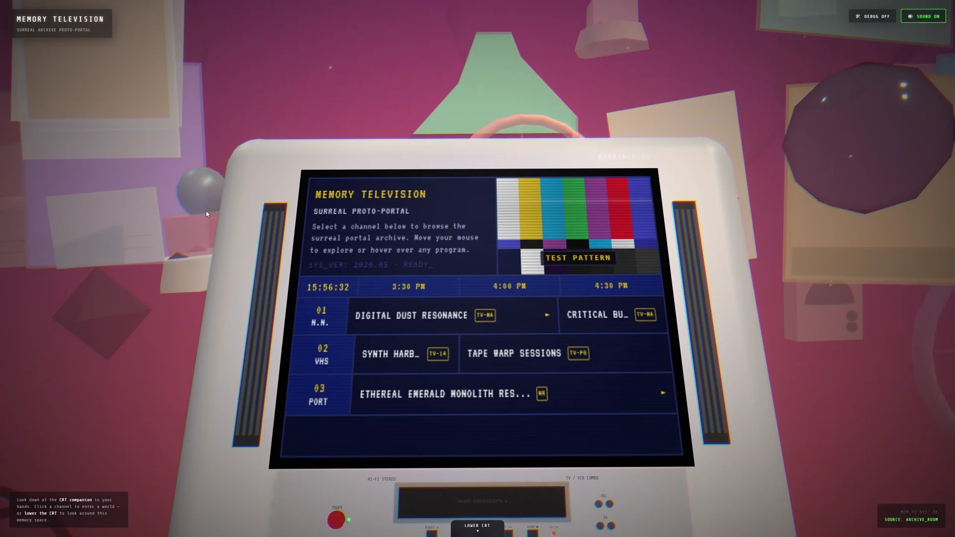 Memory Television’s handheld CRT and channel guide inside the 3D archive